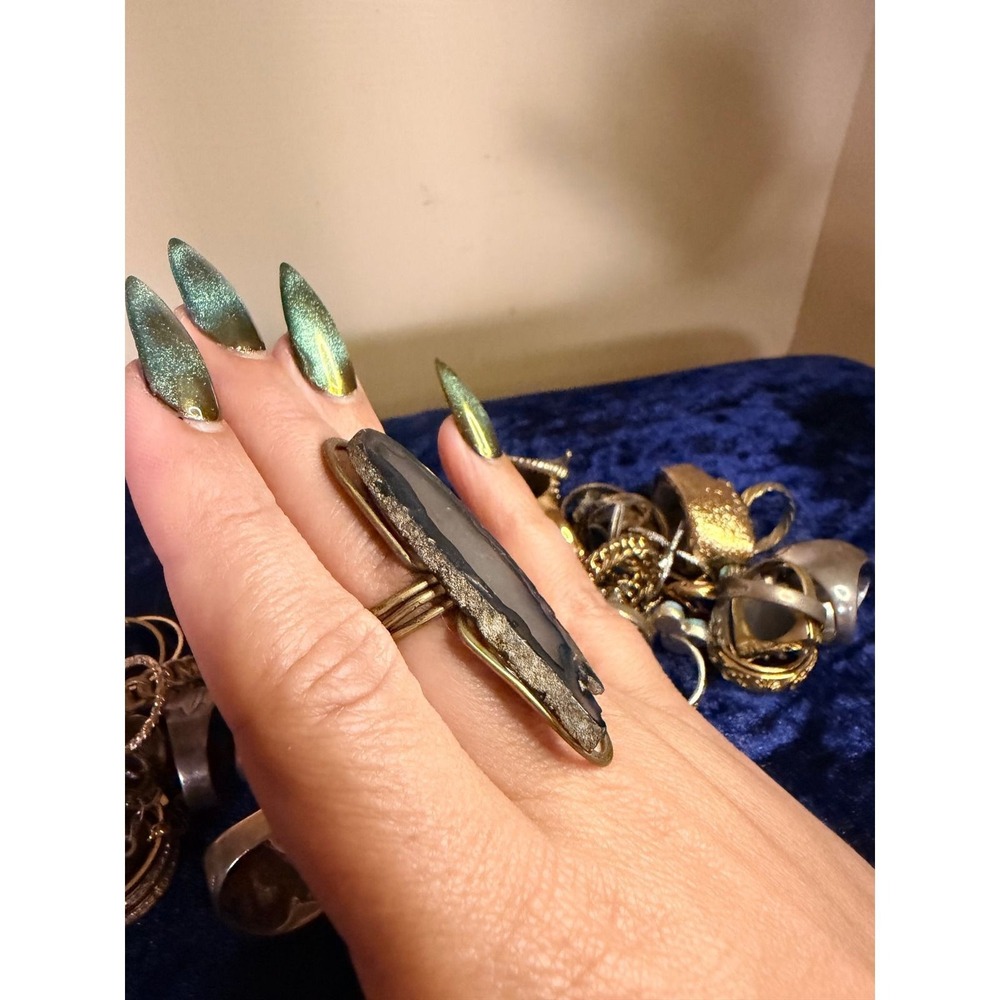 Artisan Natural Agate Slice Statement Ring Gold Tone Wire Wrapped Boho Jewelry - Picture 4 of 6